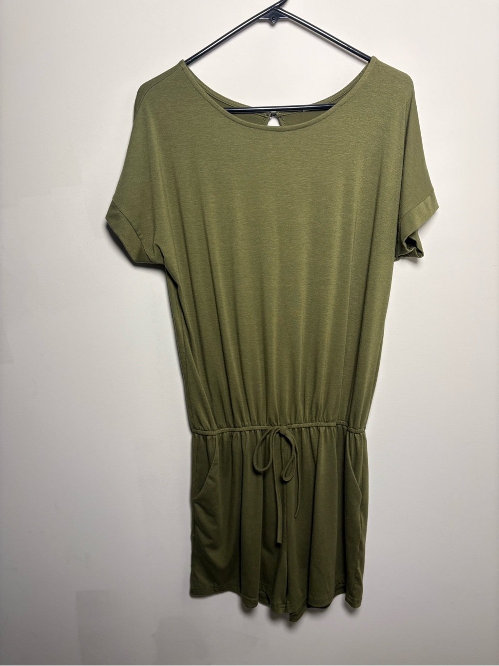 Women’s Olive Short-Sleeve Drawstring Romper by